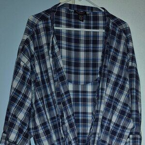 Varsity Sleepwear Short Sleeve Robe Blue Plaid Men's Size 3X/4X Cotton Poly EC
